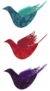 "Lush Designs hanging bird decorations"