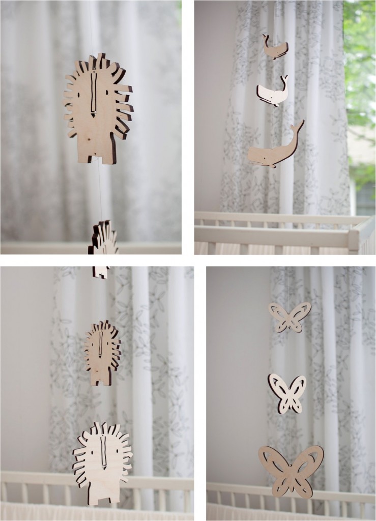 "animal shaped wooden baby mobiles"