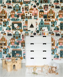 "childrens themed wallpaper town"
