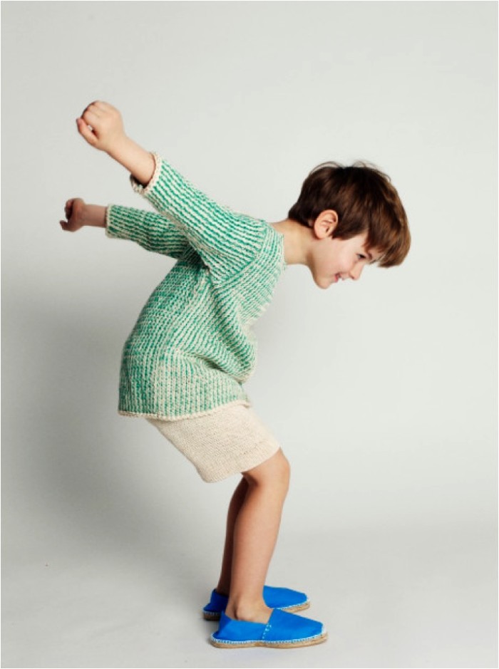 boy in green knitted cotton sweater
