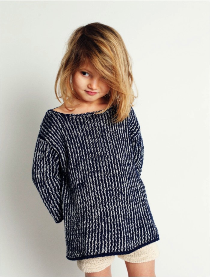 girl in navy cotton knitted sweater
